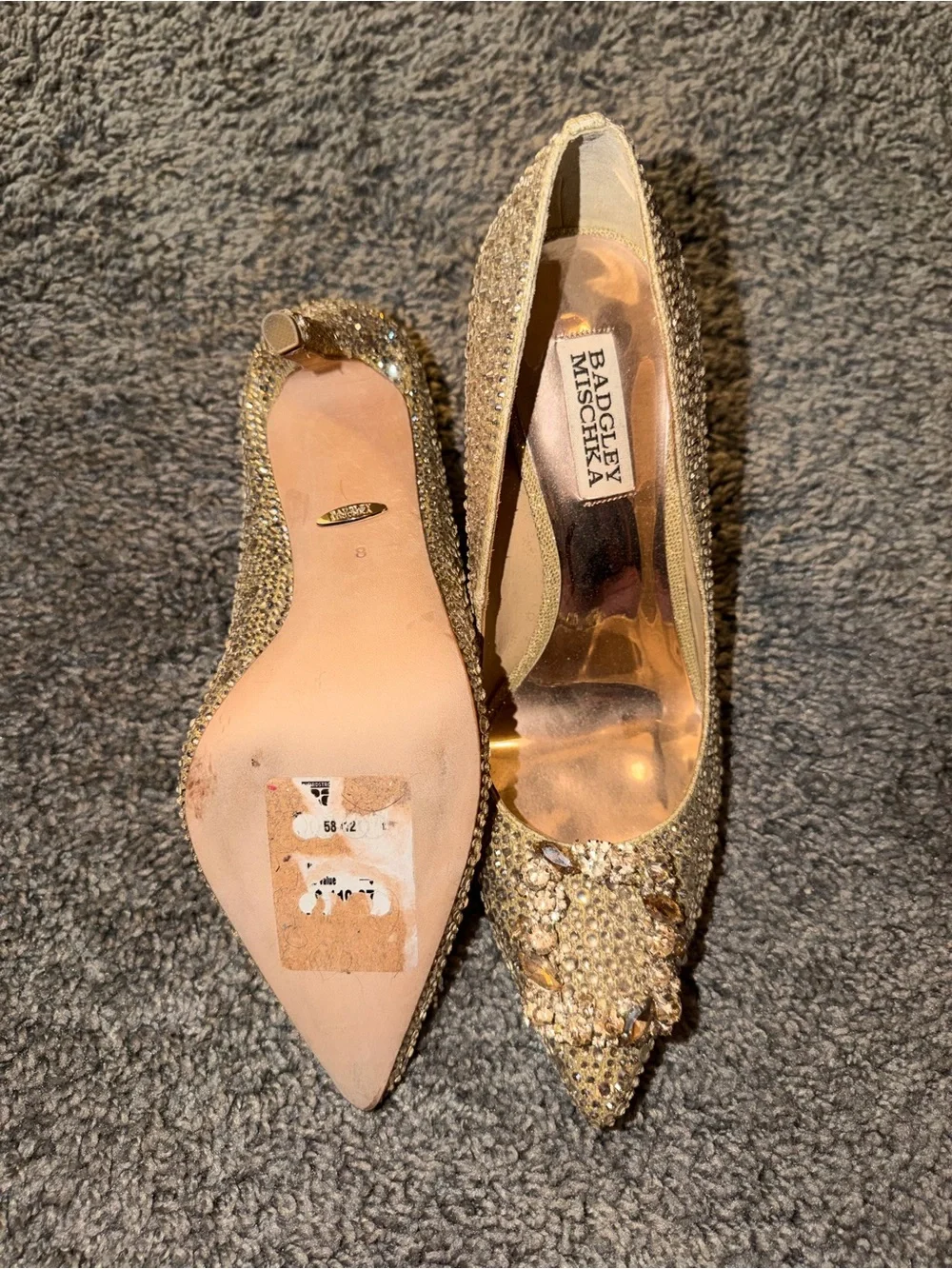 Badgley Mischka Gold Jeweled Pointed-Toe Heels